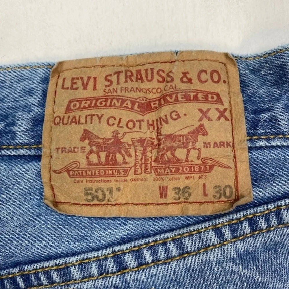 Levis 501 Original Mens 36x30 Medium Wash Blue Straight Leg Button Fly Jeans